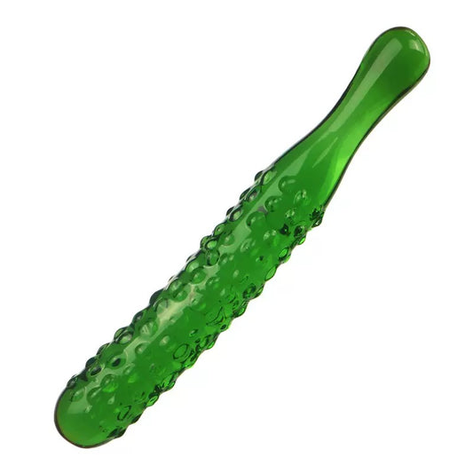 Caressing Cucumber 9.65" Textured Glass Dildo